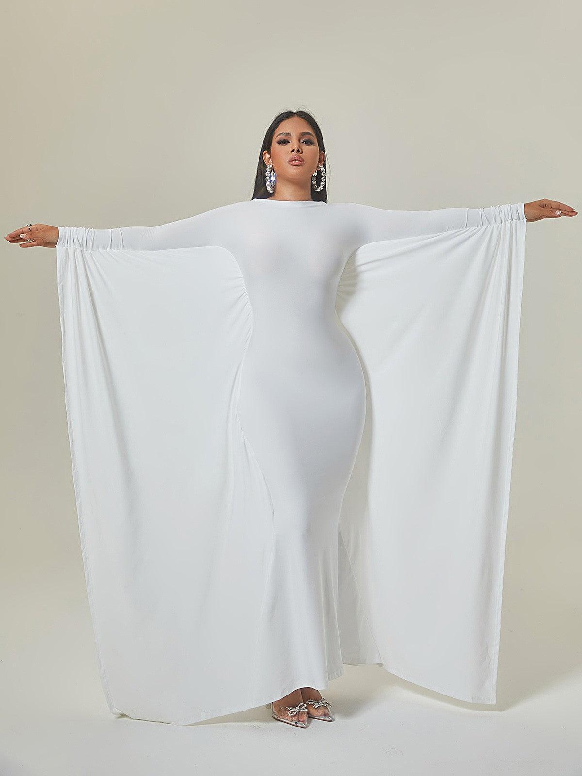 Boat Neck Dolman Cape Sleeve Bodycon Mermaid Maxi Gown