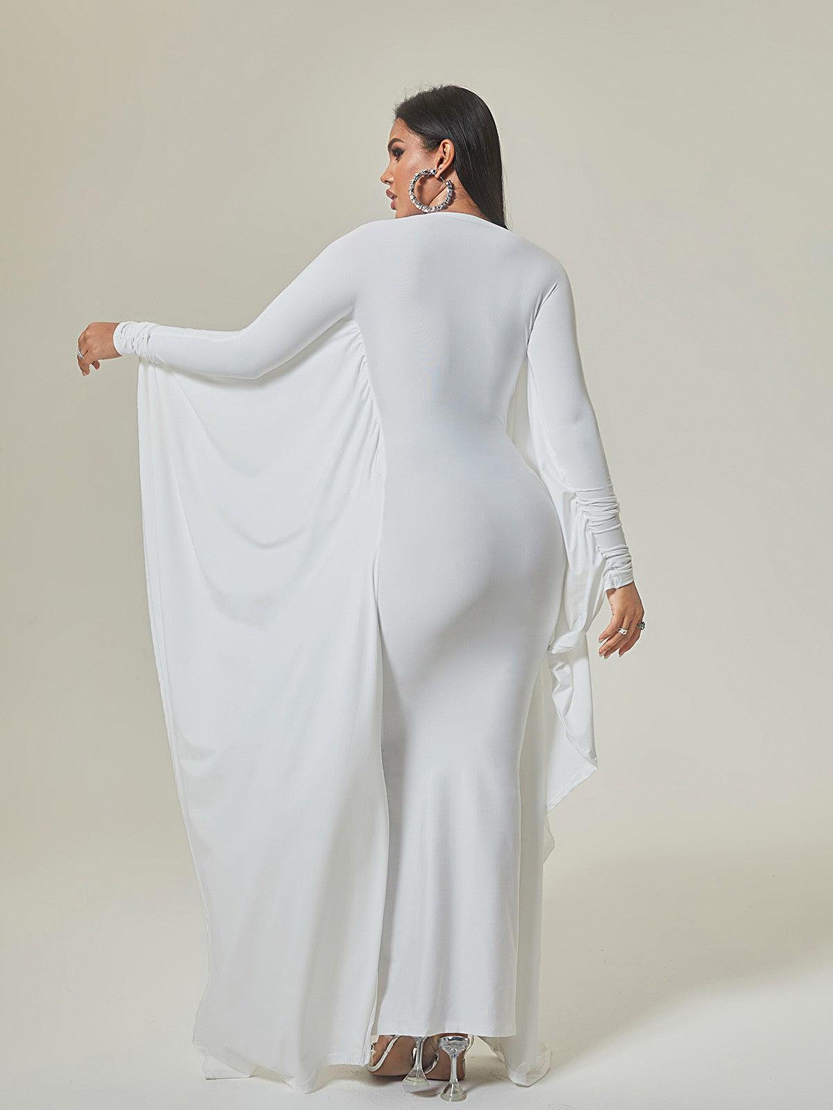 Boat Neck Dolman Cape Sleeve Bodycon Mermaid Maxi Gown