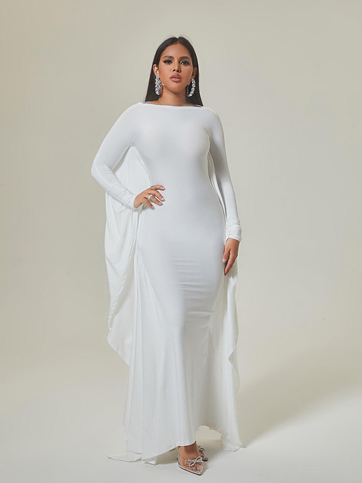 Boat Neck Dolman Cape Sleeve Bodycon Mermaid Maxi Gown