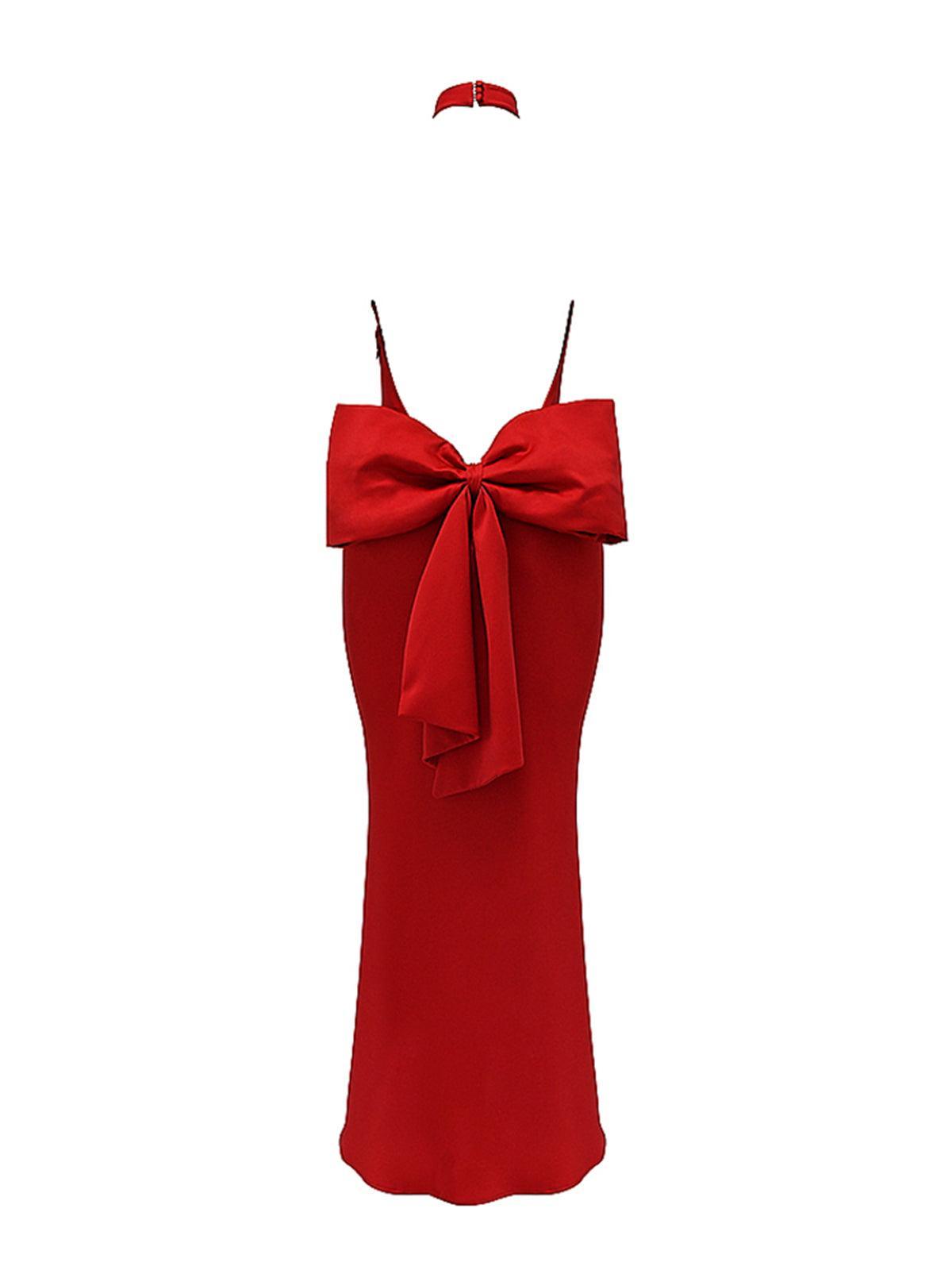 Halter Neck Backless Satin Bow Back Bodycon Maxi Dress 8