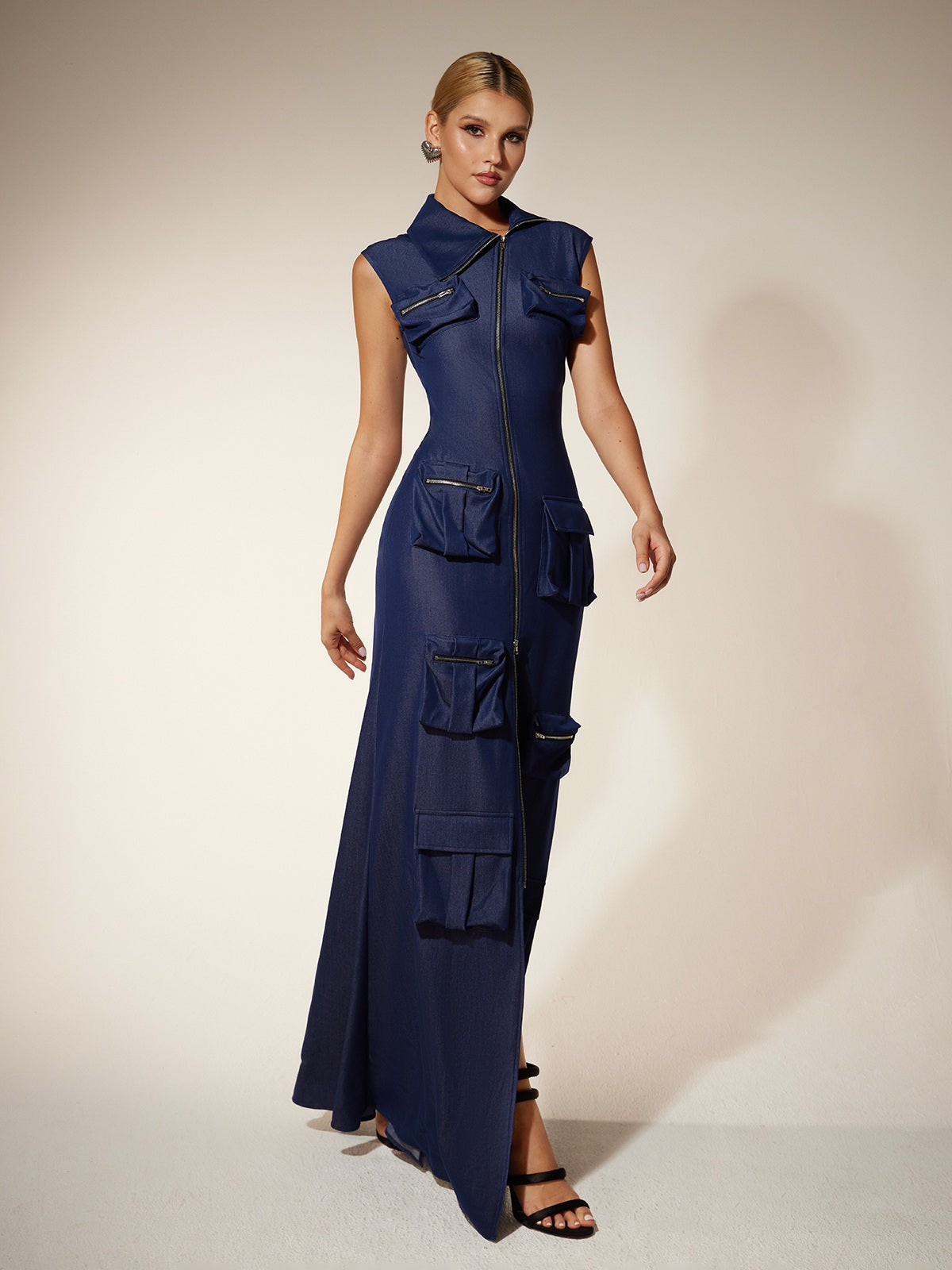 Zipper Utility Pocket Maxi Dress