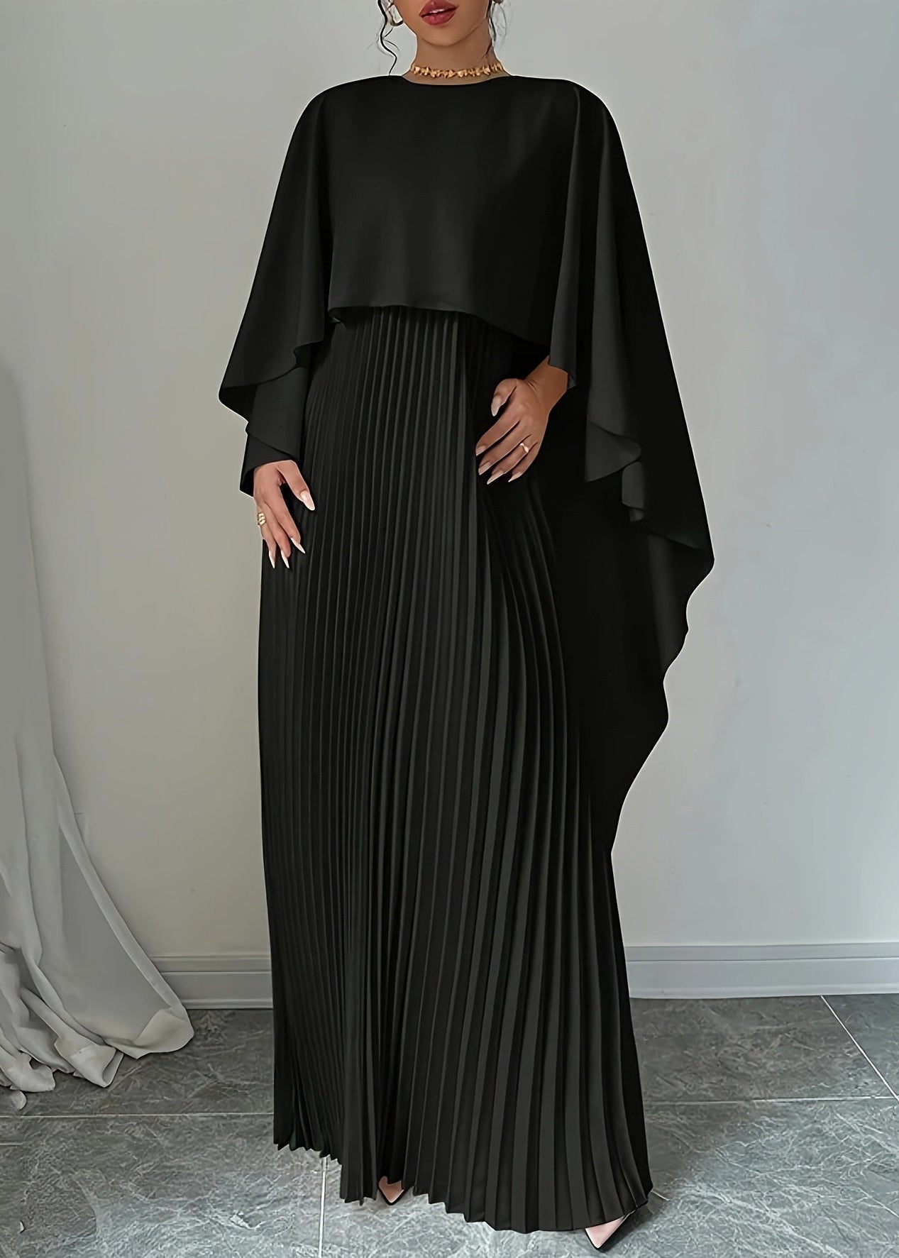 Elegant Black Patchwork Solid Maxi Dress Spring