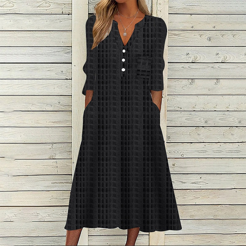 Elegant Chic VNeck Office Lady Pockets Dresses