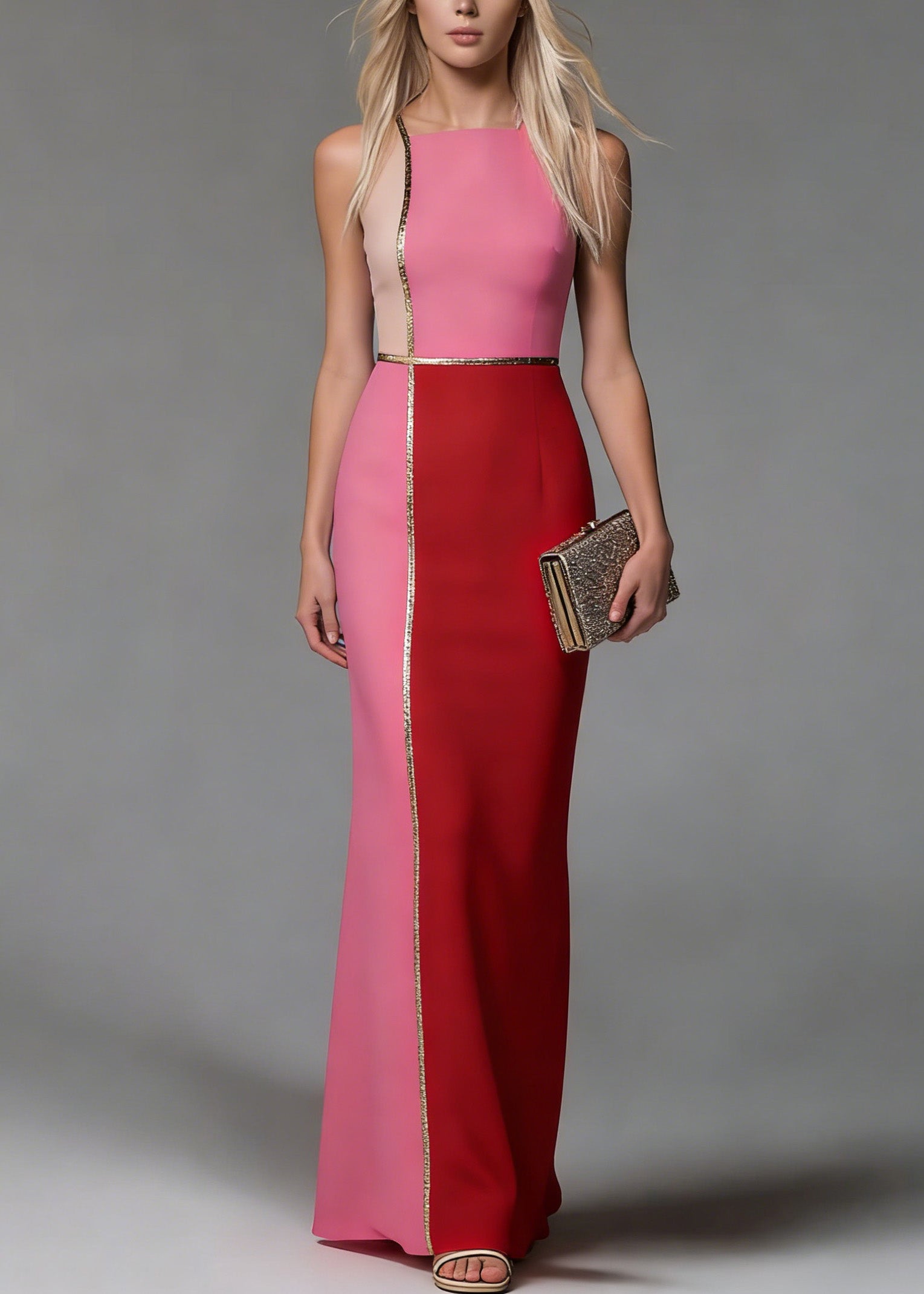 Elegant Color Block Sleeveless Bodycon Mermaid Hem Maxi Dress