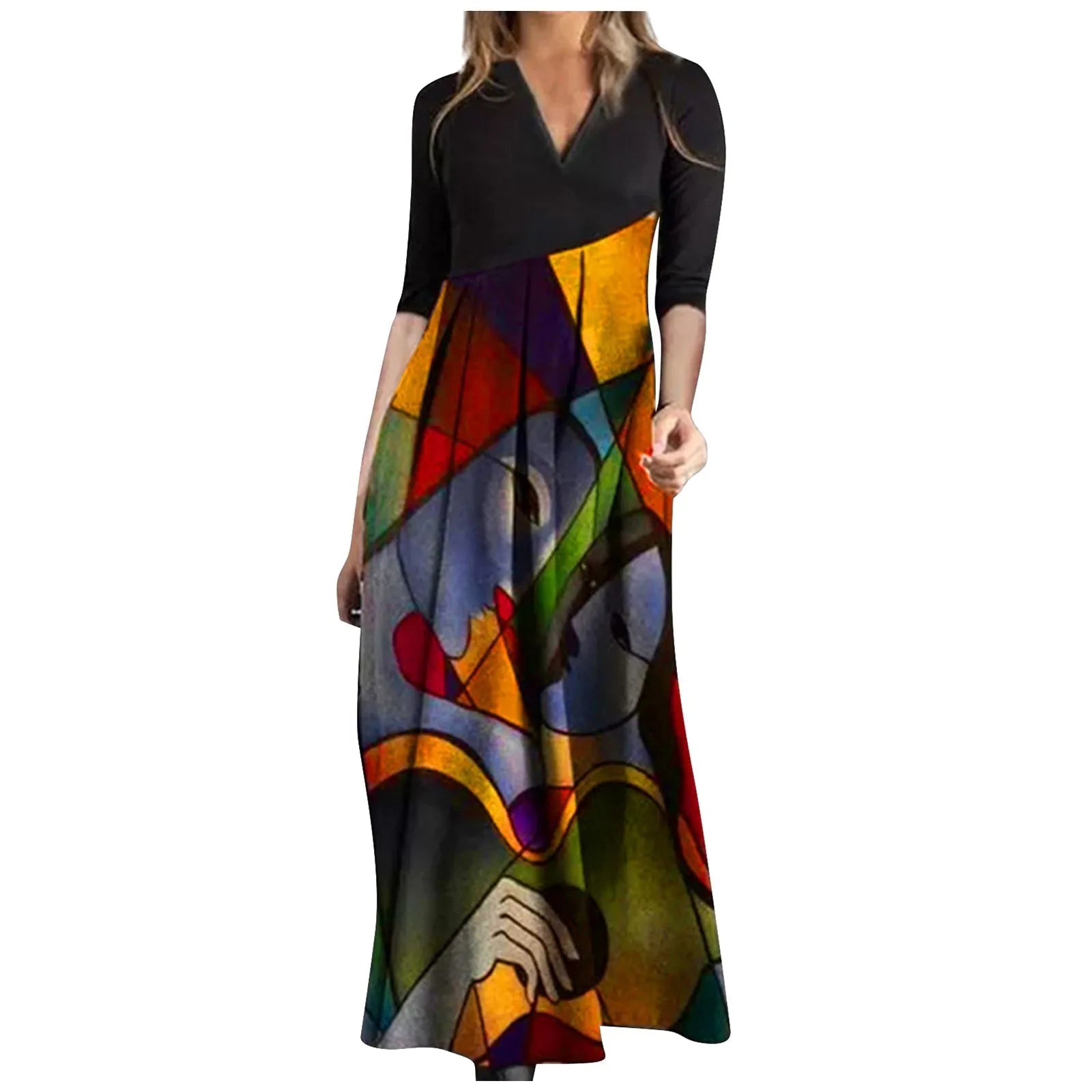 Chic V Neck Spring Summer Loose Casual Ruffle ALine Floral Printed Bohemian Beach Dress