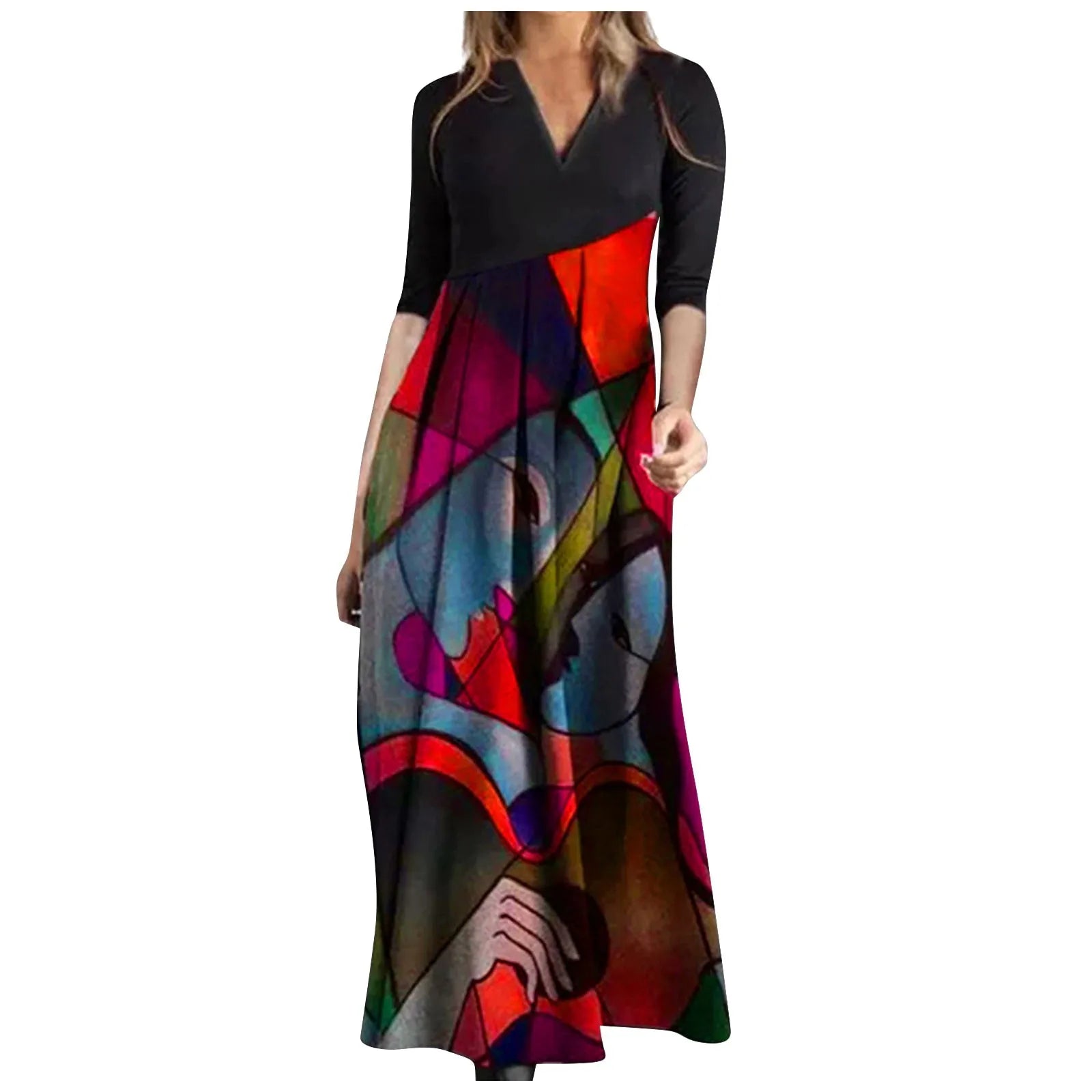 Chic V Neck Spring Summer Loose Casual Ruffle ALine Floral Printed Bohemian Beach Dress