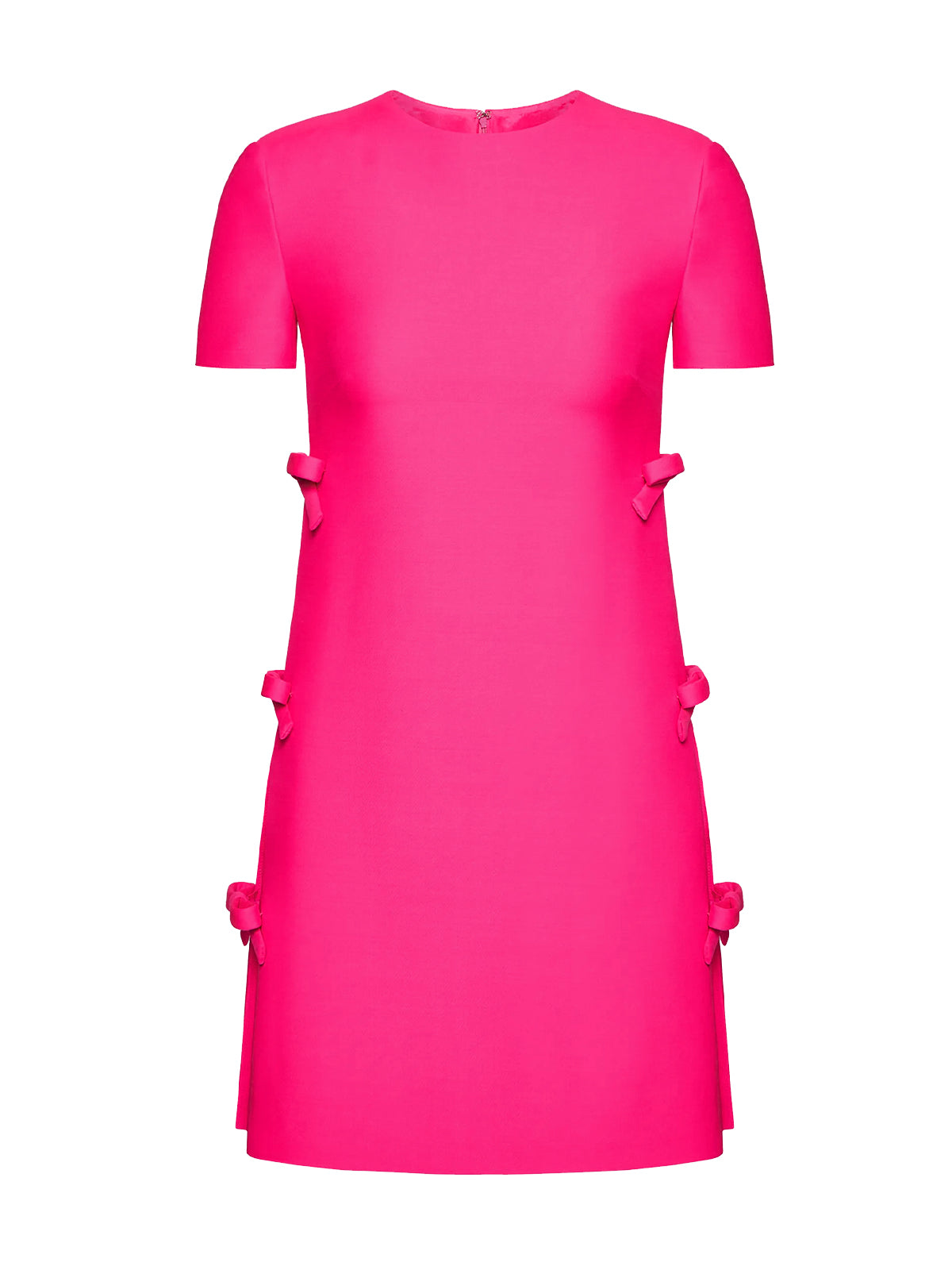 Round Neck Short Sleeve Satin Bow Detail Shift Mini Dress