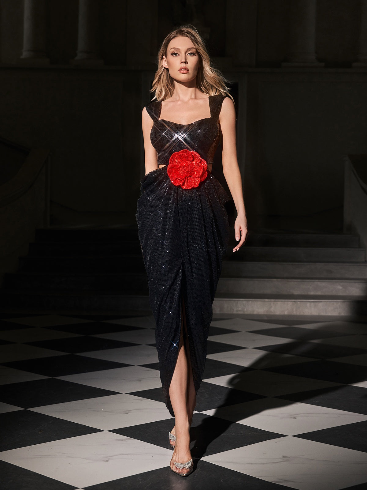 Flower Sequin Split Maxi Dress