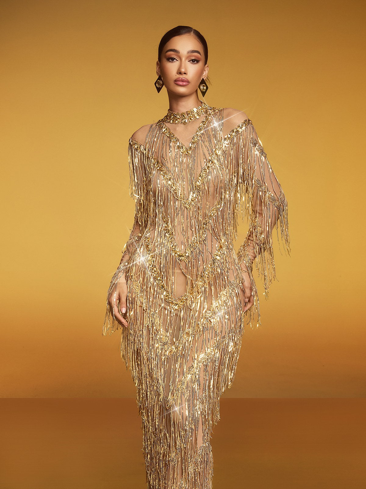 Fringe Sequin Maxi Dress