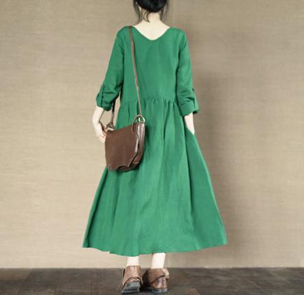 Emerald green linen sundress women linen maxi dress oversize cotton summer dresses