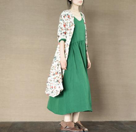 Emerald green linen sundress women linen maxi dress oversize cotton summer dresses