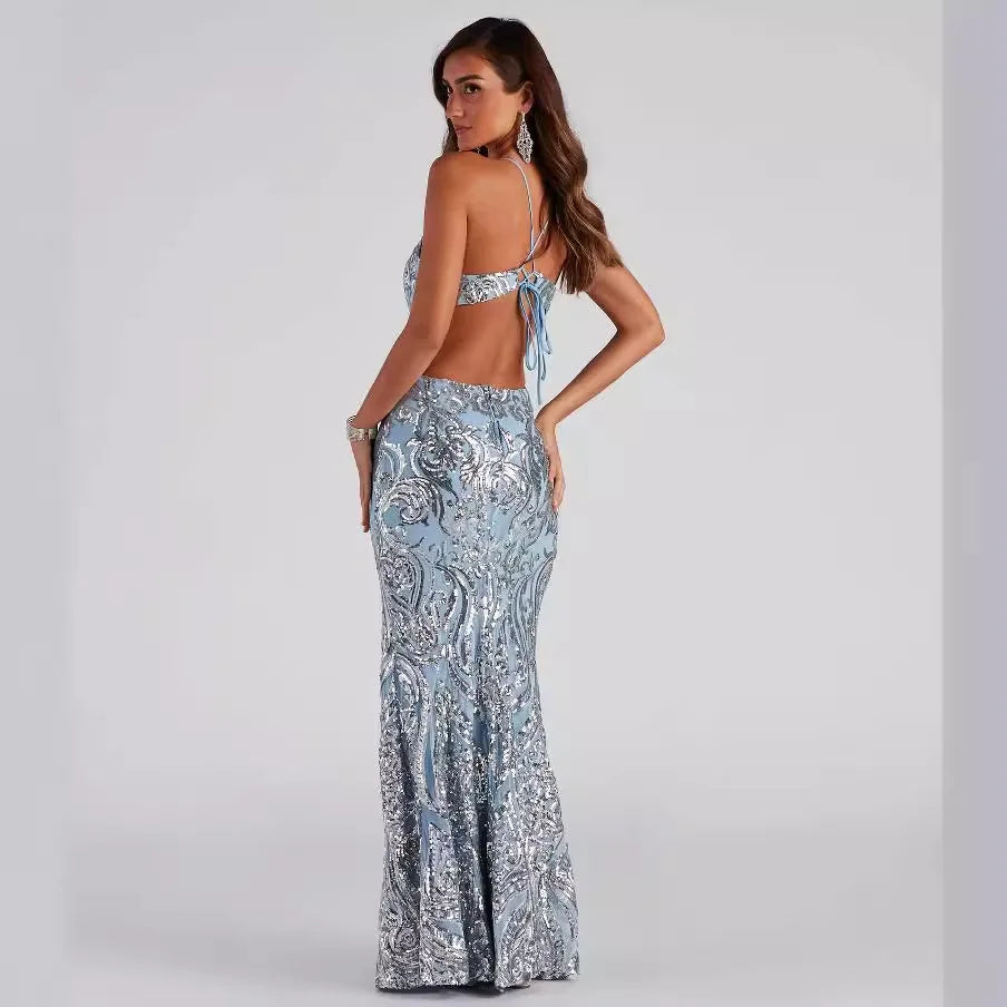 V-Neck Sequined Party Dress