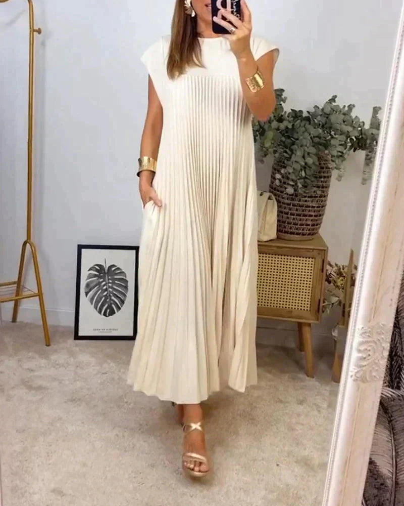 Aldina Elevated Sleeveless Dress with Pleats Designer Edit