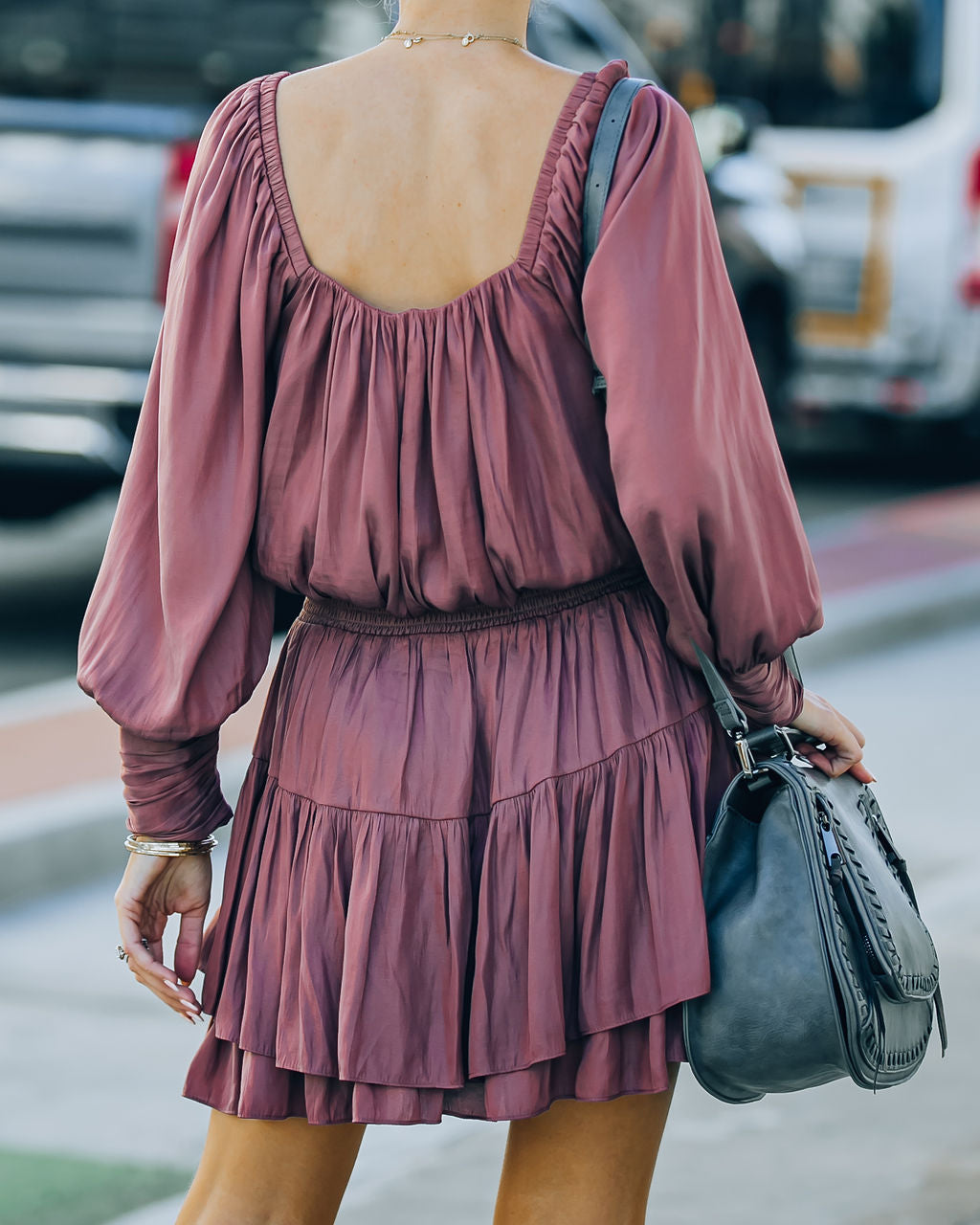Ayla Smocked Ruffle Mini Dress Dark Mauve FINAL