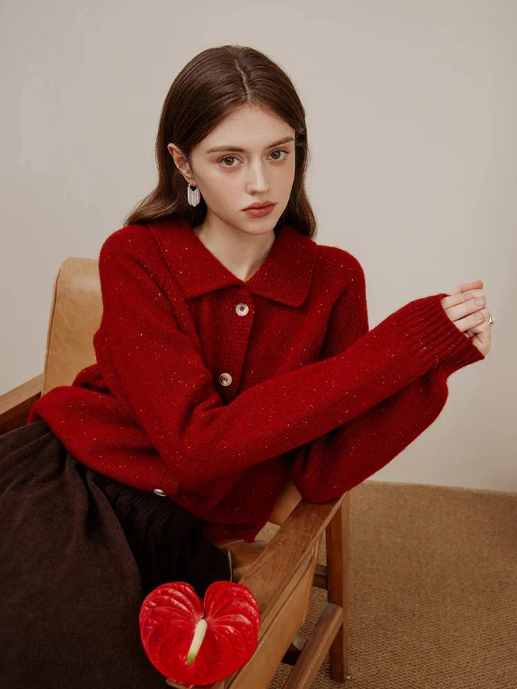 Casual Full Sleeve Loose Layup Knitwear Red Sweater