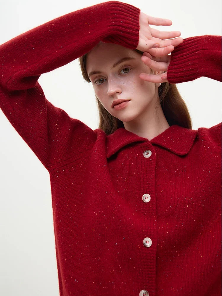 Casual Full Sleeve Loose Layup Knitwear Red Sweater