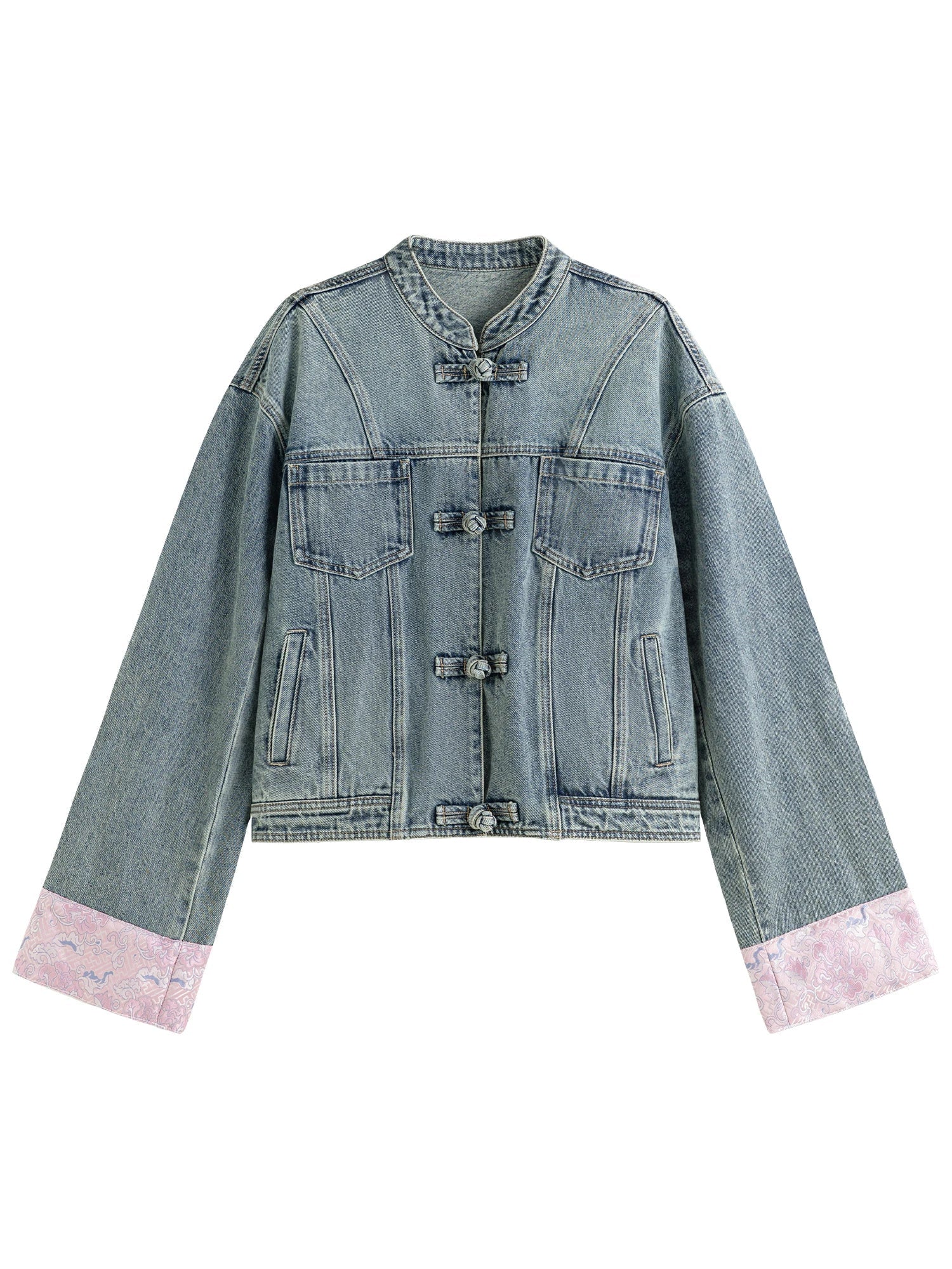 Retro Short Cotton VNeck Patchwork Design Autumn Jacket