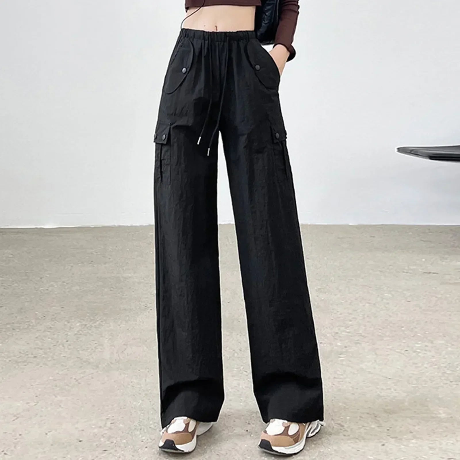 Drawstring Bound Feet Slim Fit Jogger Pants Black / S