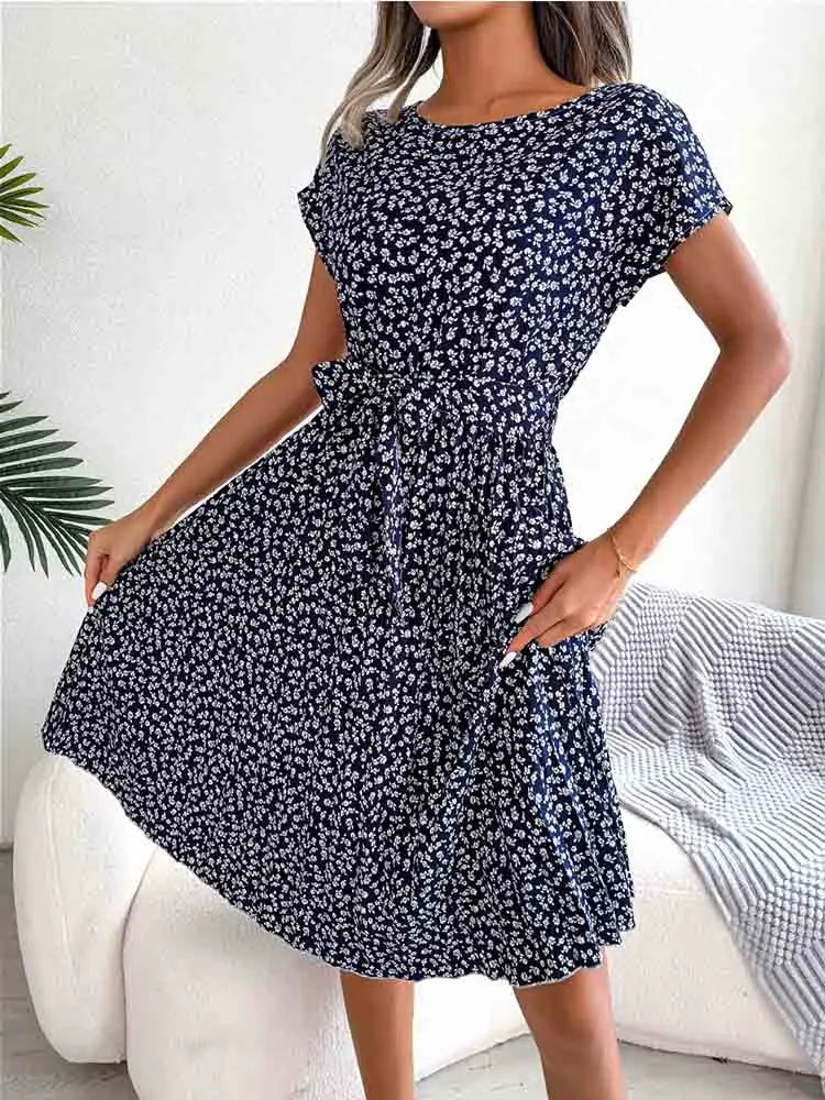 Pleated Floral ALine Midi Dress
