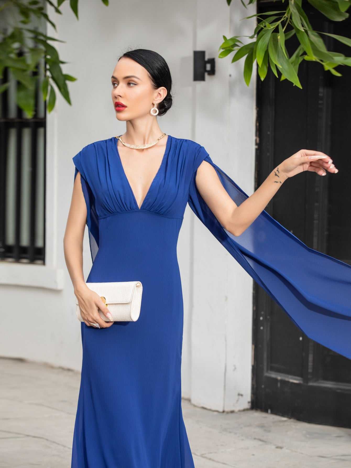 Fashion Sexy V neck Fashion Party Dress With Shawl Sleeves