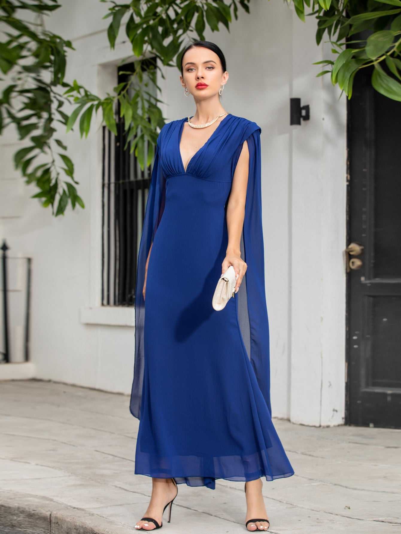 Fashion Sexy V neck Fashion Party Dress With Shawl Sleeves
