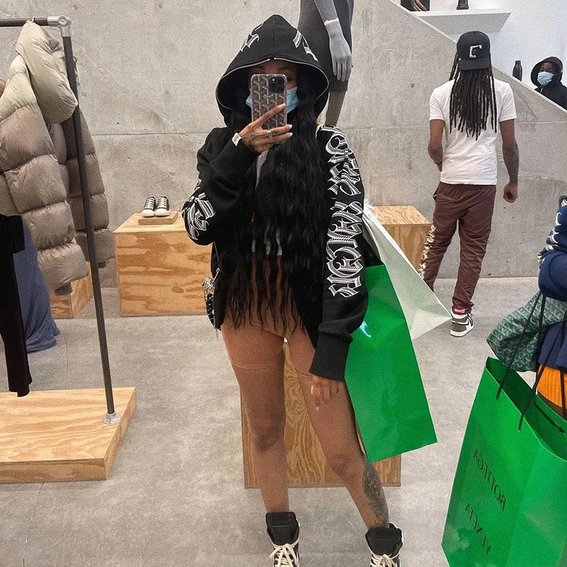 Retro Solid Oversize Harajuku Long Comfortable Hooded Zip Up Hoodie