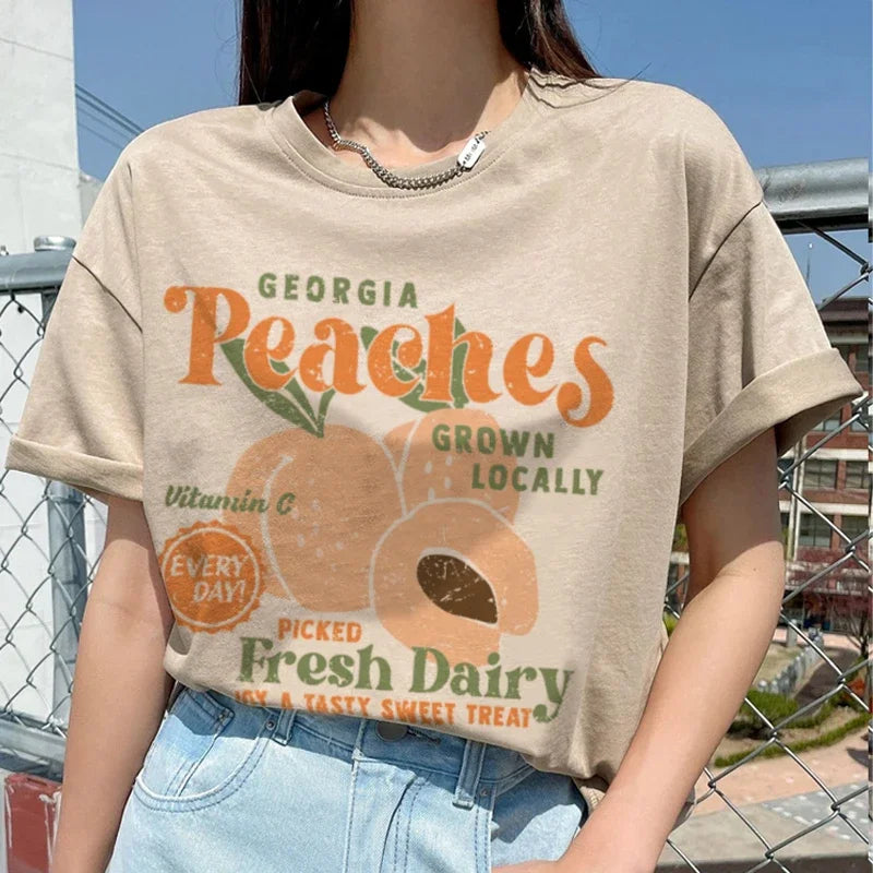 90s Retro Peach Vintage T-shirt Khaki / S t-shirt-250223
