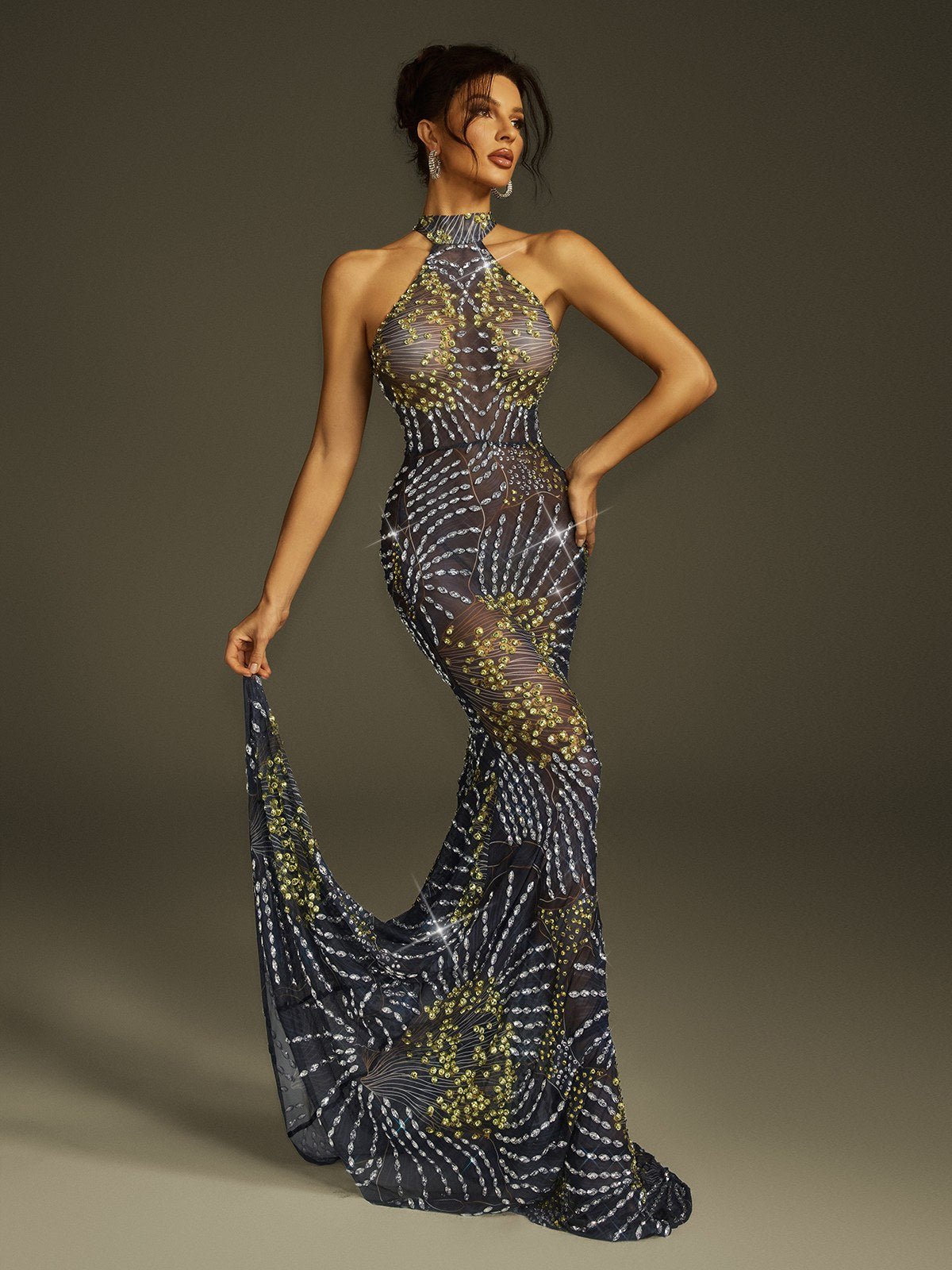 Crystal Mesh Mermaid Maxi Dress