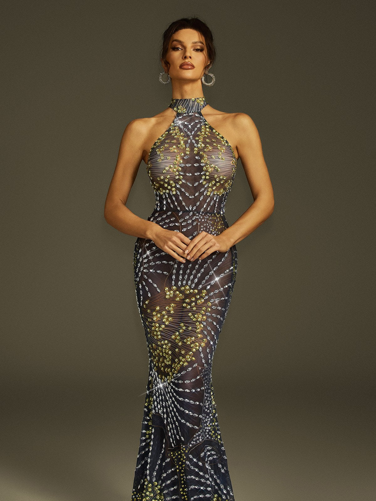 Crystal Mesh Mermaid Maxi Dress