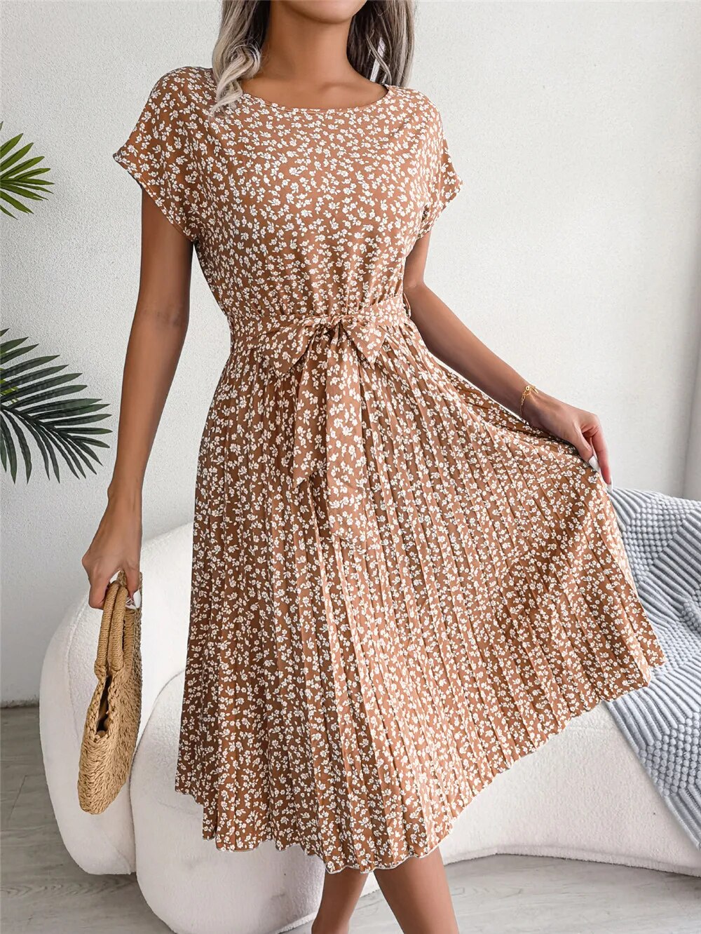 Nara Pleated Dress with Floral Pattern for Women Streetwear Style