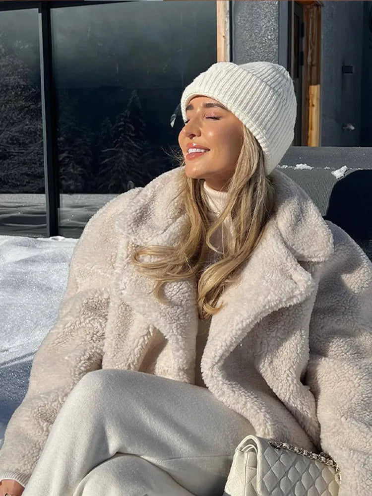 Flannel Winter New Loose Long Thick Warm Plush Elegant Allmatch Coat