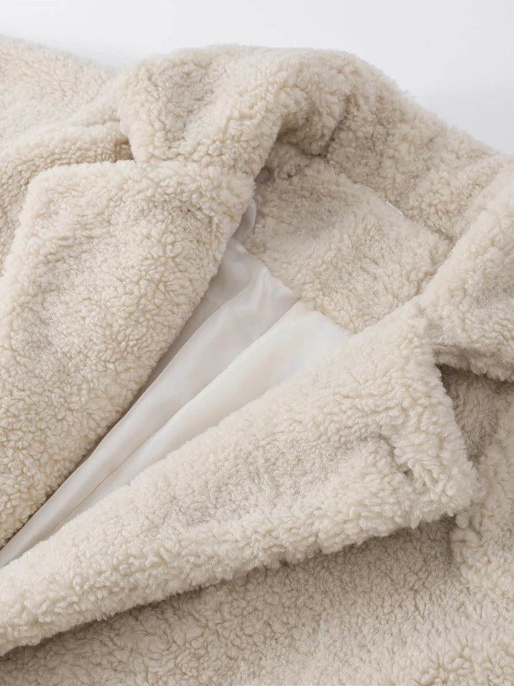 Flannel Winter New Loose Long Thick Warm Plush Elegant Allmatch Coat