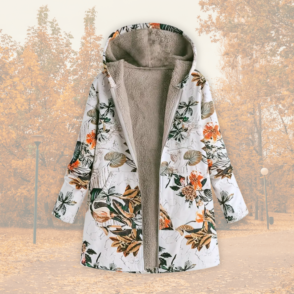Hooded Floral Print Fleece-Lined Zip-Front Quilted Jacket 3