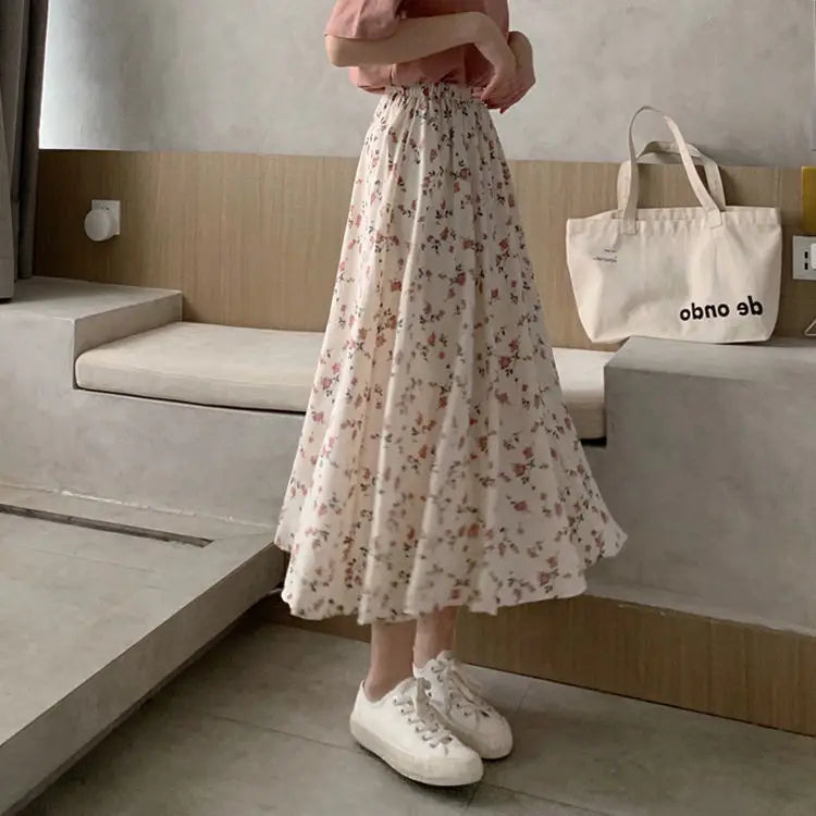 Floral A-Line Long Skirt Summer Sweet Style Women
