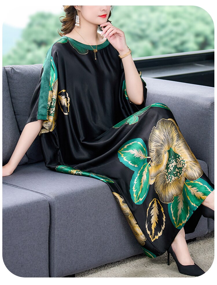 Vintage Elegant Patchwork O-Neck Loose Maxi Dress