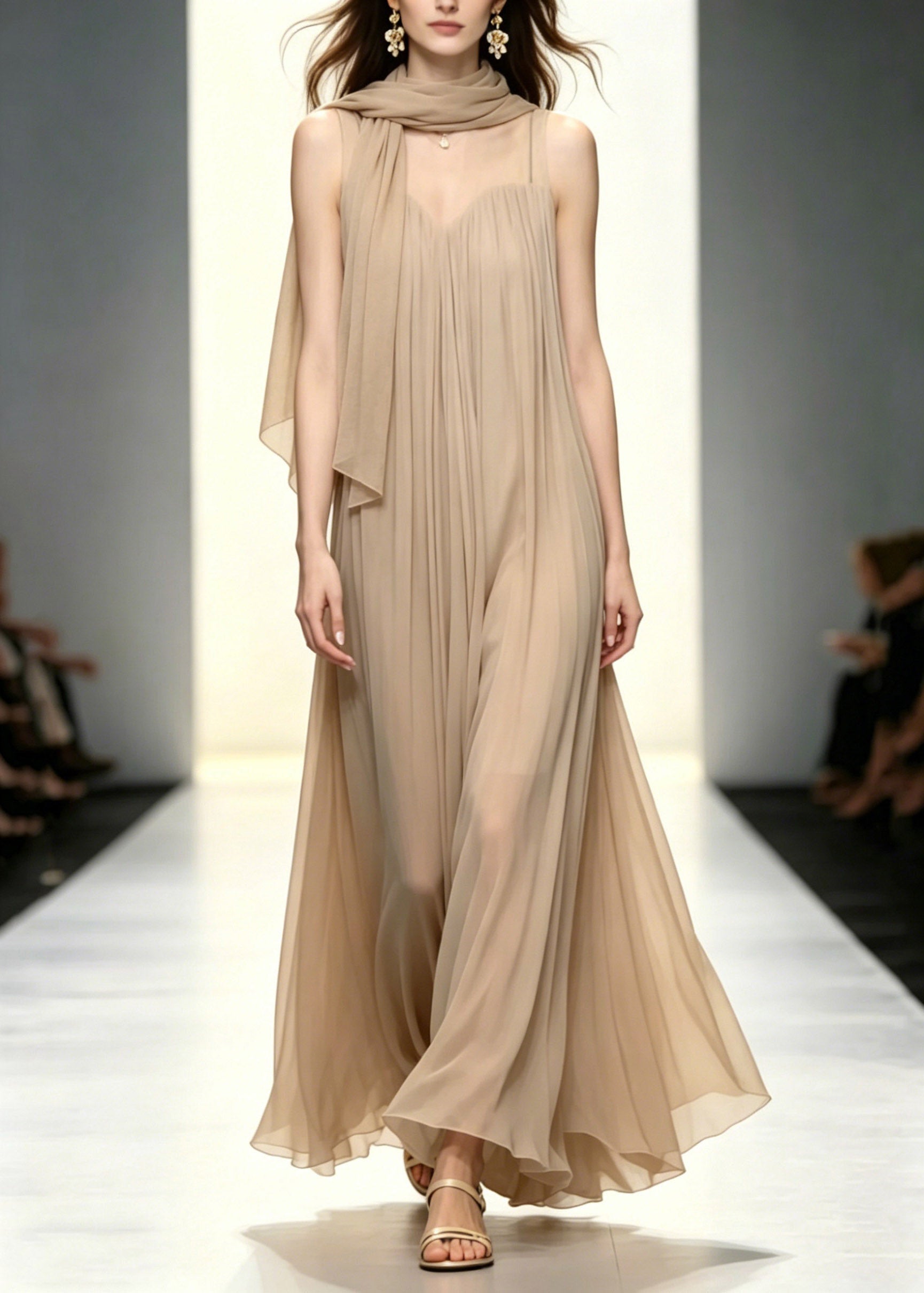 French Wrinkled Patchwork Vacation Long A Line Dresses Summer