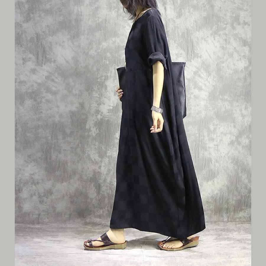 French o neck silk dresses Fabrics black Maxi Dress summer