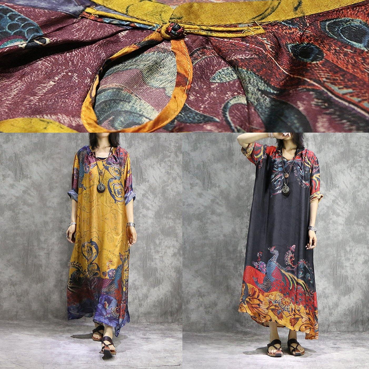 French prints Chiffon tunic dress Fashion design yellow Chiffon Dresses summer