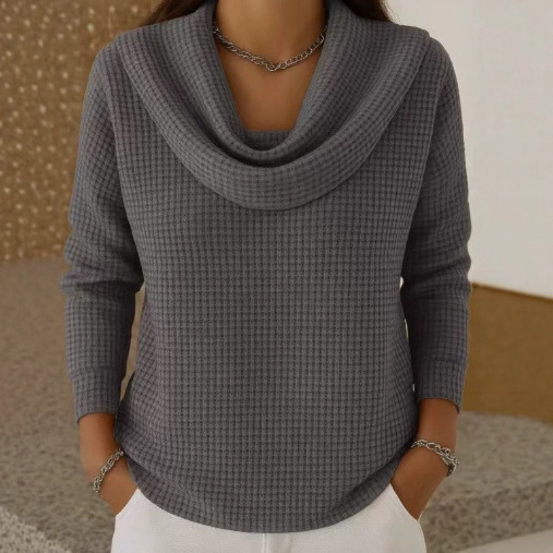 Cowl Neck Waffle Knit Long Sleeve Sweater 4