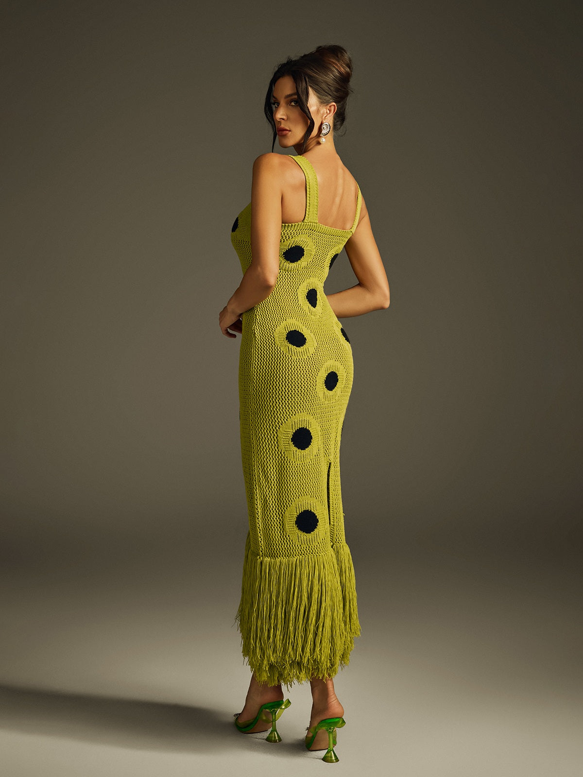 Dot Fringe Knitted Midi Dress