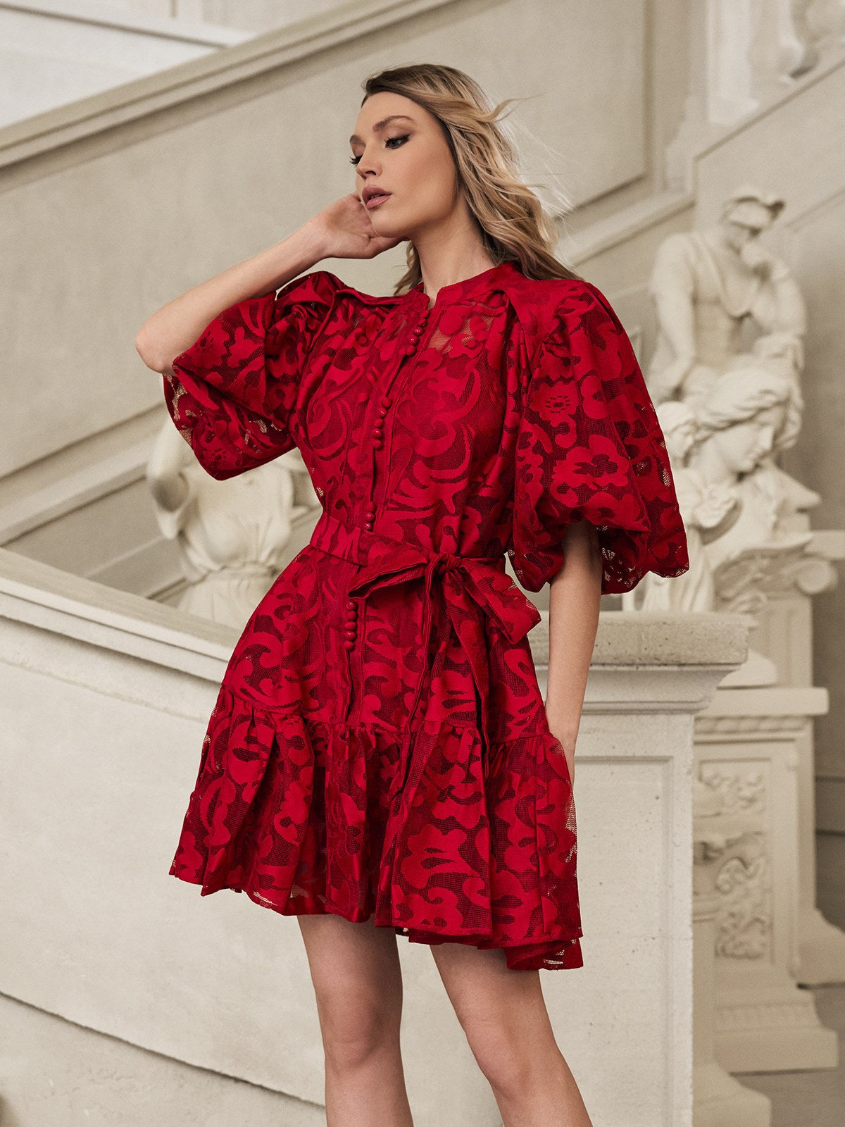 Puff Sleeve Printed Mini Dress