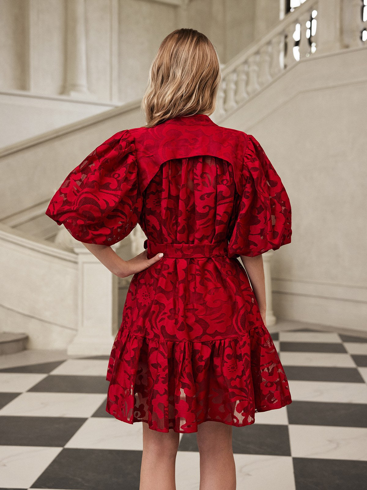 Puff Sleeve Printed Mini Dress