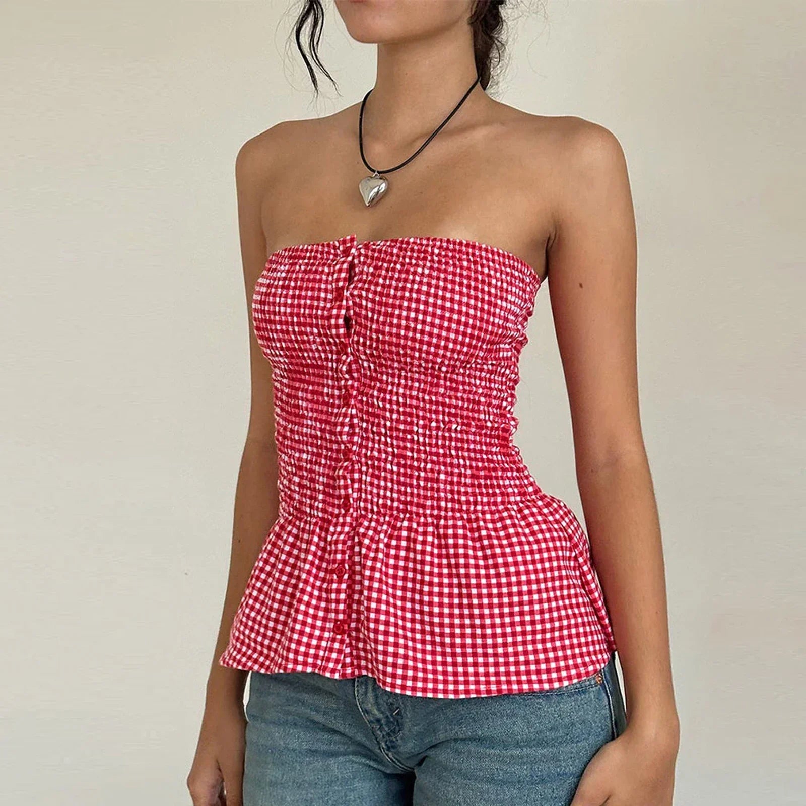 Gingham Plaid Tube Crop Top