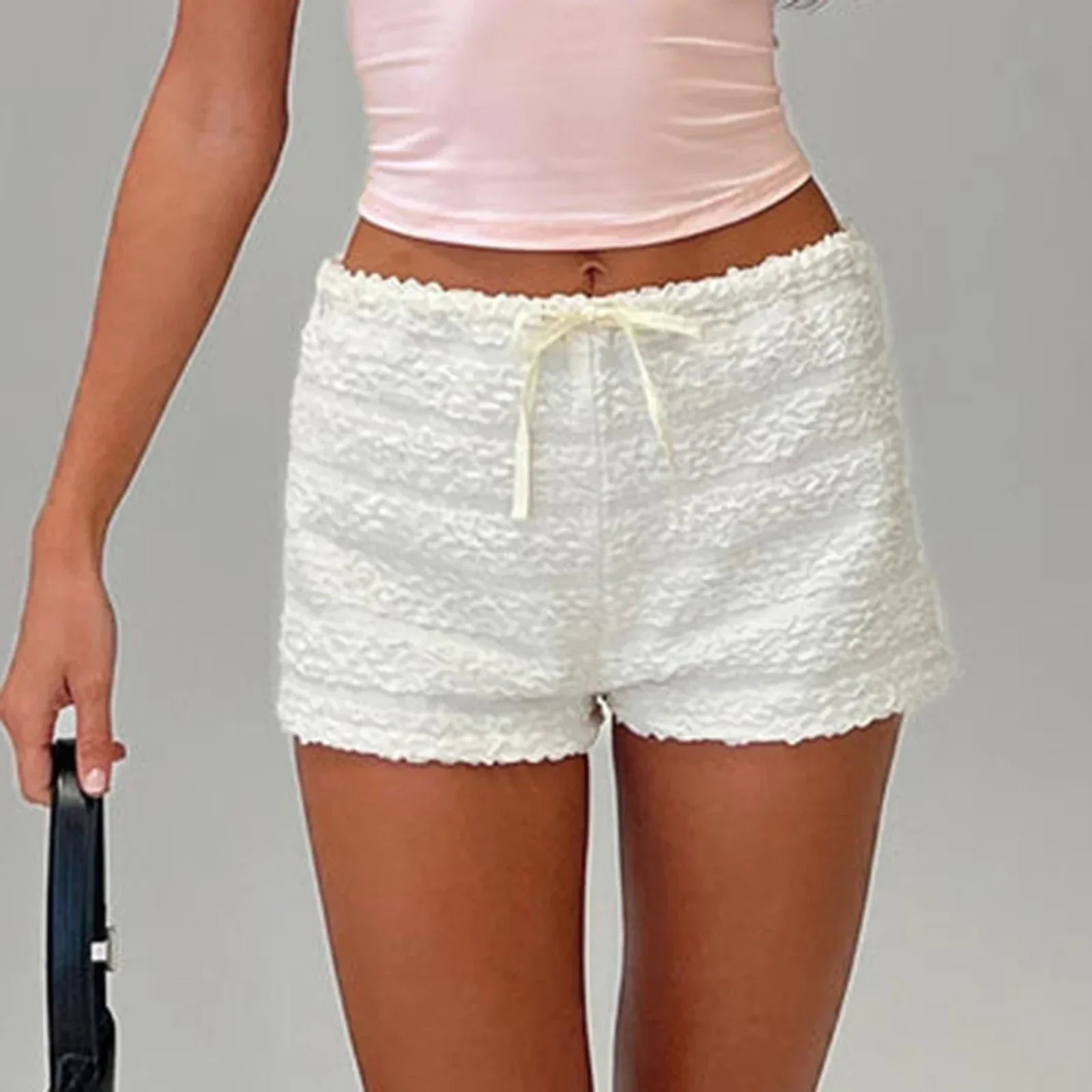 Textured Tie-Up Elastic Short