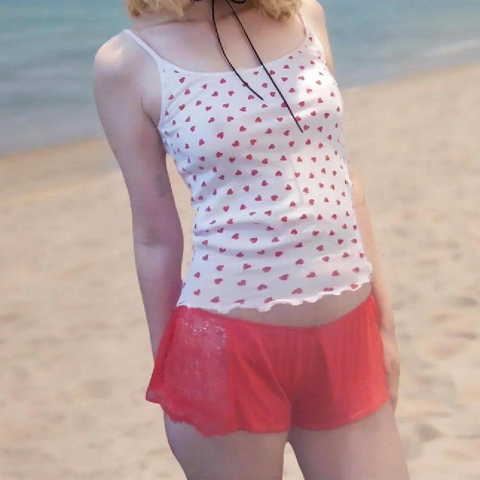Heart Print Lettuce Crop Top