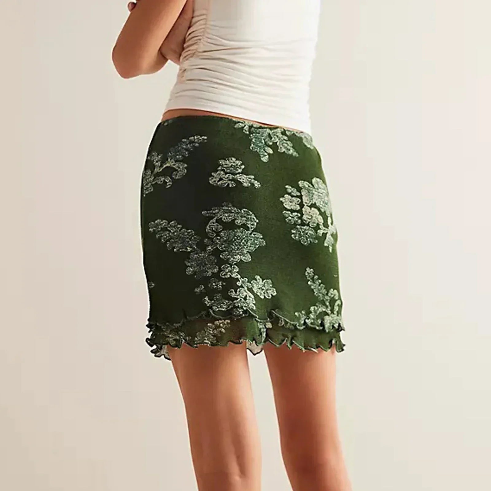 Fine Mesh Flower Print Skirt