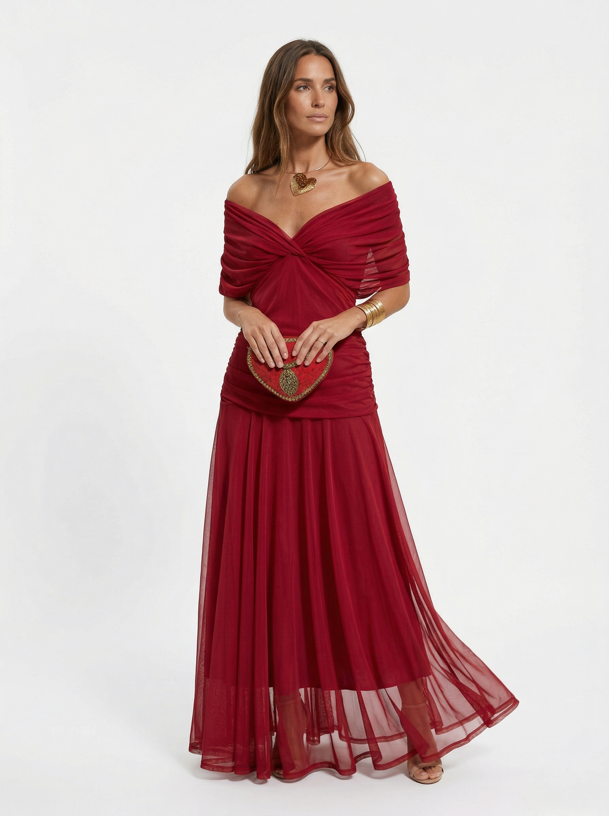 Off-Shoulder Twist Front Floral Print Ruched A-Line Maxi Dress 9