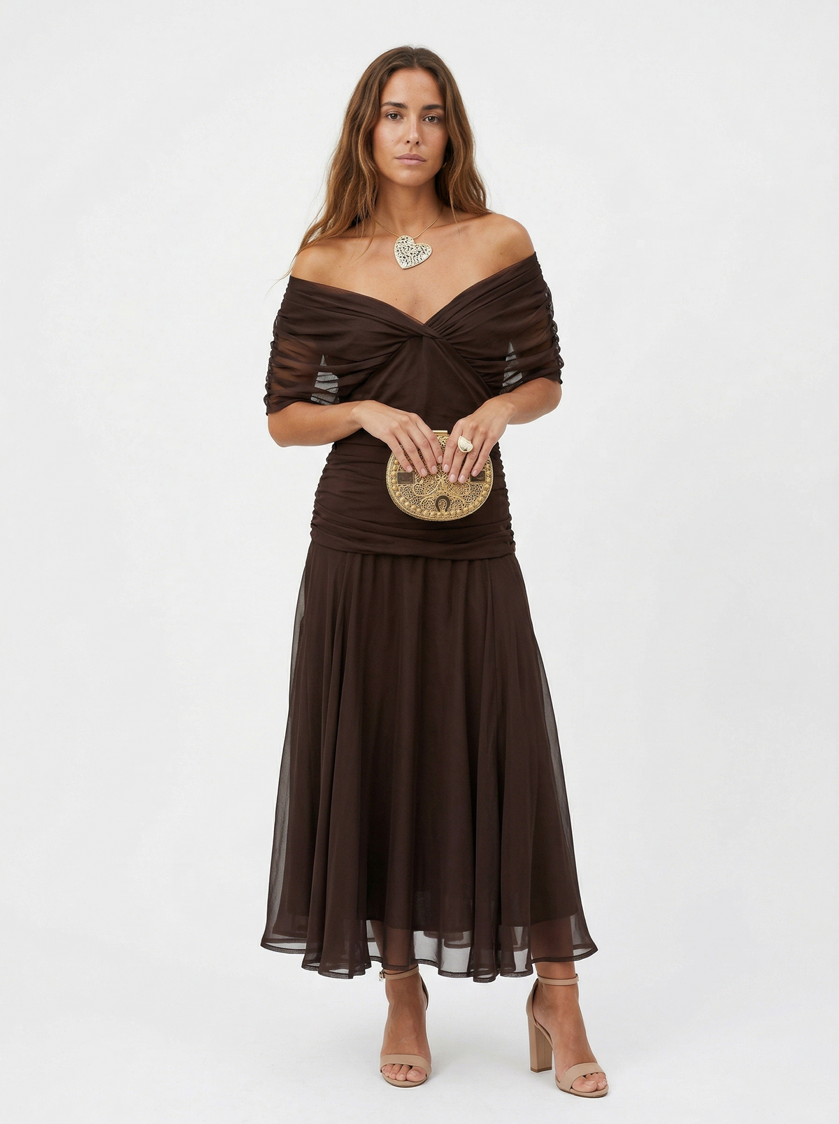 Off-Shoulder Twist Front Floral Print Ruched A-Line Maxi Dress 12
