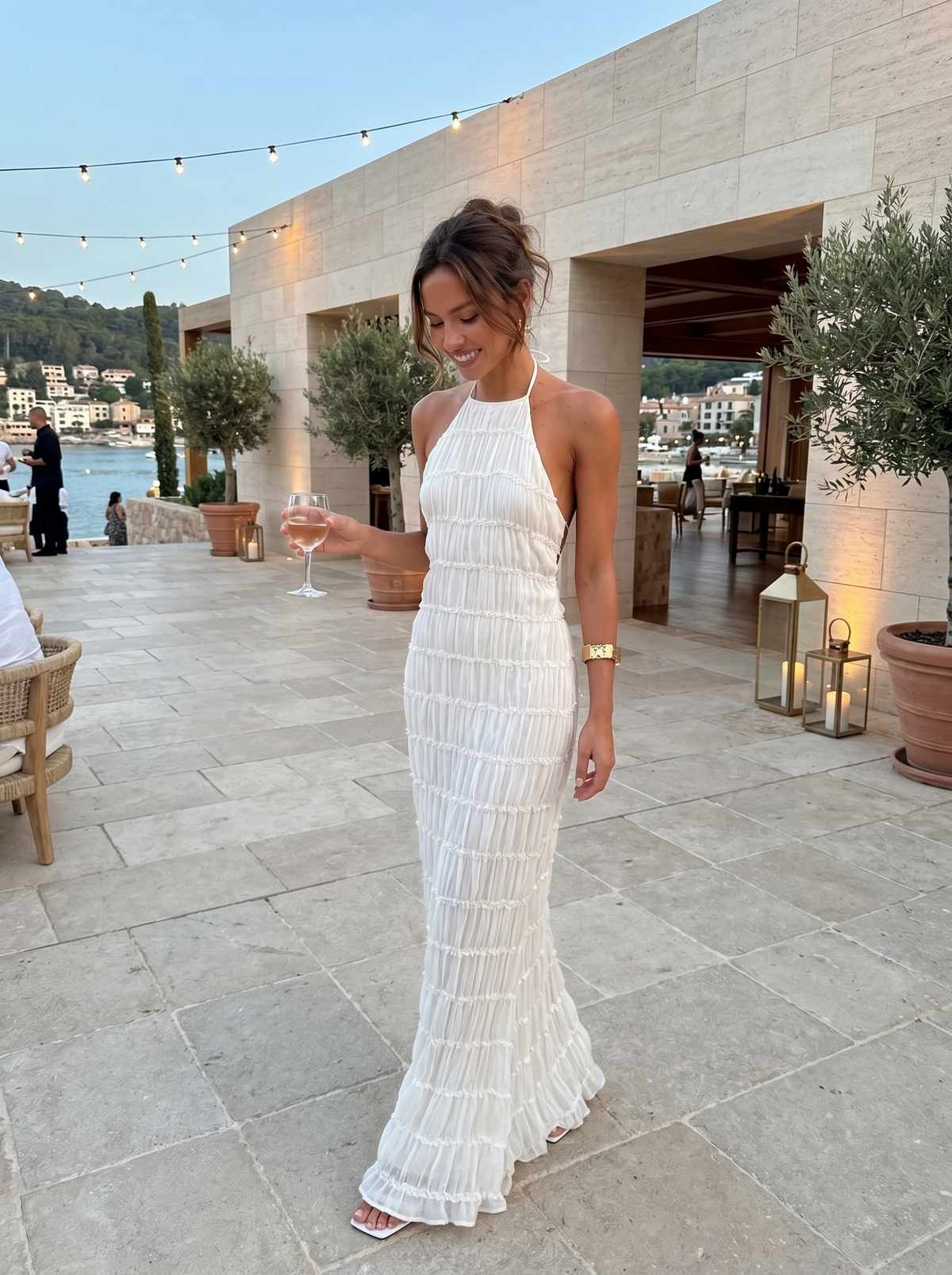 Halter Neck Tiered Ruffle Textured Column Maxi Dress 5