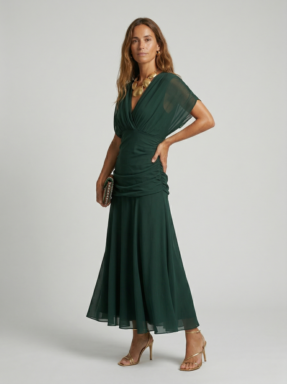 Off-Shoulder Twist Front Floral Print Ruched A-Line Maxi Dress 16
